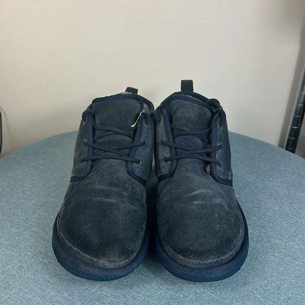 UGG Navy Blue Neumel Suede Chukka Boots Charcoal Sherpa Lined Size 10